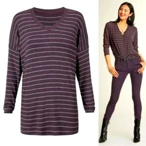Cabi #3998 Serenity tee Plum Stripe Purple Eggplant size Small